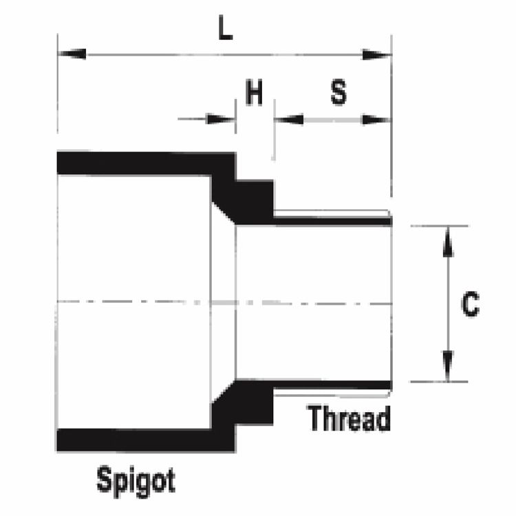 Vinidex PVC MI Adaptor BSP Spigot 25mm x 20mm