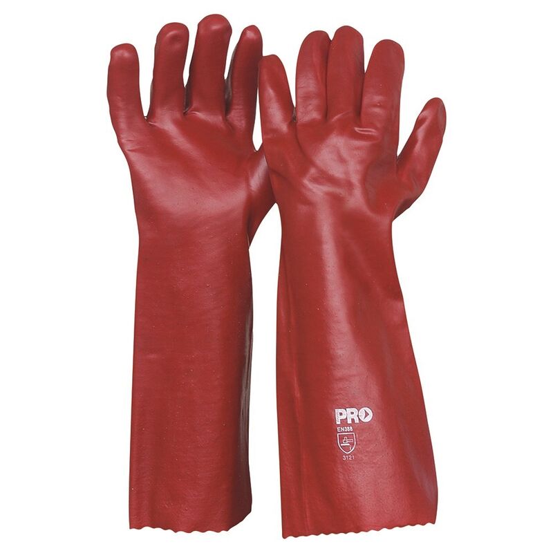 Chemical Resistant PVC Dipped Gloves 45cm Heavy Duty Red