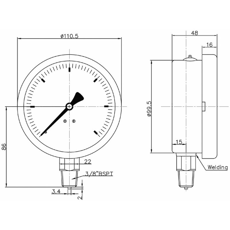 Floyd Pressure Gauge 100mm Bottom Entry 1000 kPa Stainless Steel