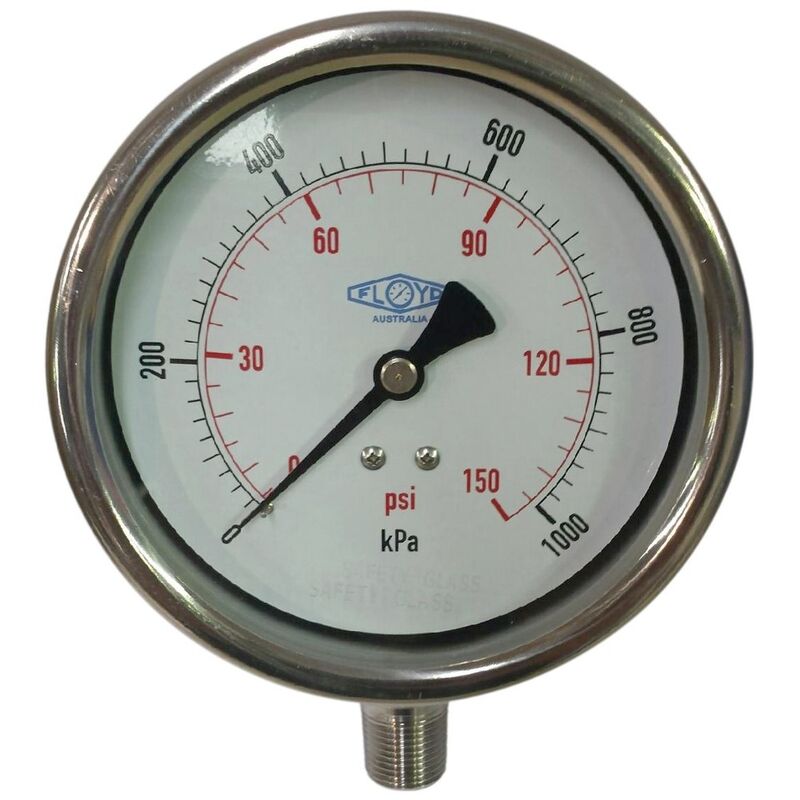 Floyd Pressure Gauge 100mm Bottom Entry 1000 kPa Stainless Steel