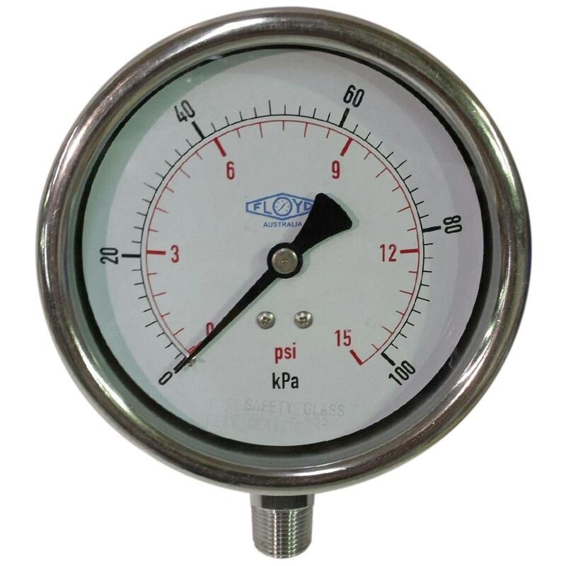 Floyd Pressure Gauge 100mm Bottom Entry 100 kPa Stainless Steel