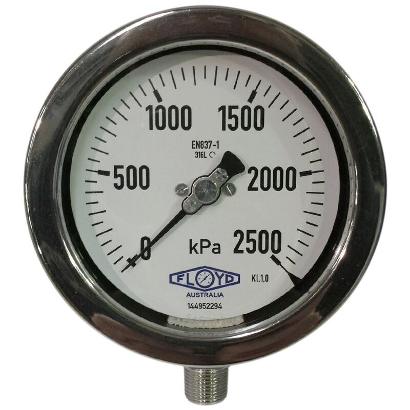 Floyd Pressure Gauge 100mm Bottom Entry 2500 kPa Stainless Steel