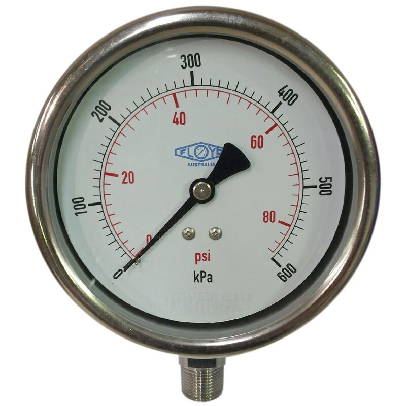 Floyd Pressure Gauge 100mm Bottom Entry 600 kPa Stainless Steel