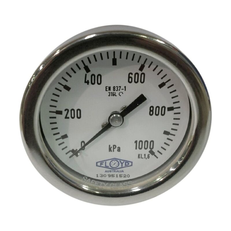 Floyd Pressure Gauge 100mm Rear Entry 1000 kPa Stainless Steel