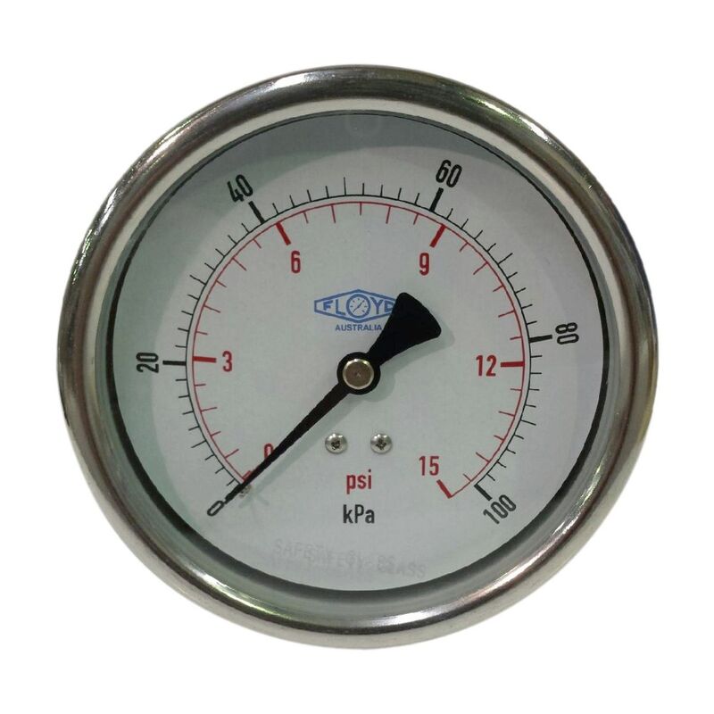 Floyd Pressure Gauge 100mm Rear Entry 100 kPa Stainless Steel