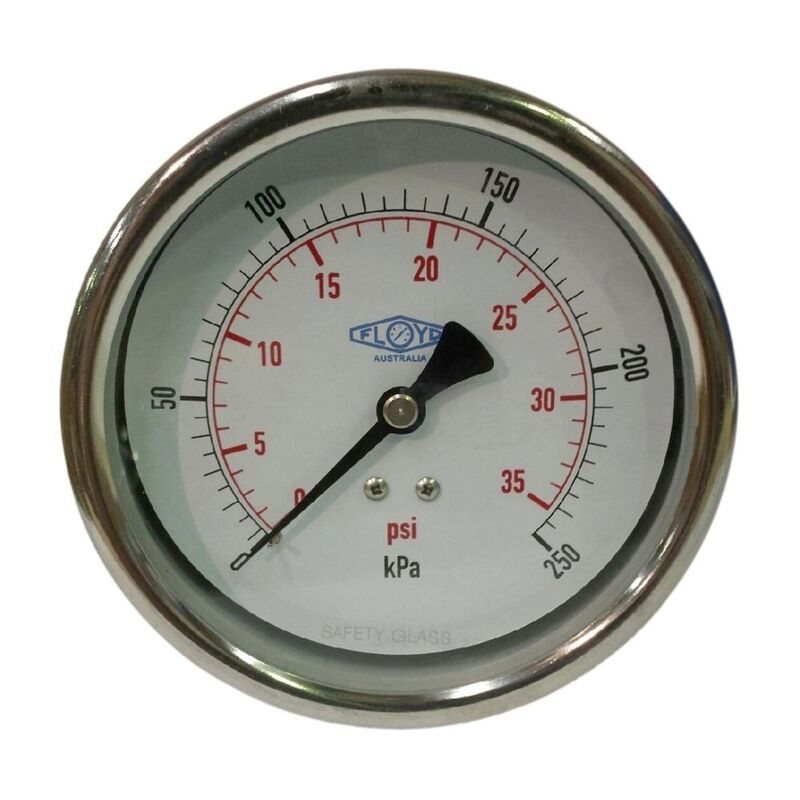 Floyd Pressure Gauge 100mm Rear Entry 250 kPa Stainless Steel