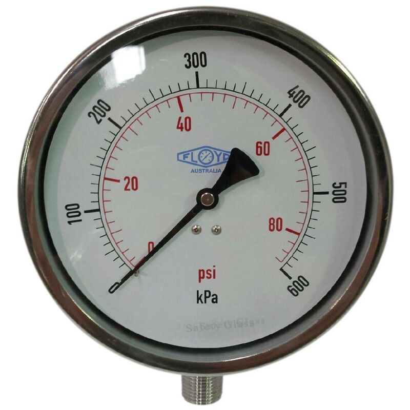 Floyd Pressure Gauge 150mm Bottom Entry 600 kPa Stainless Steel