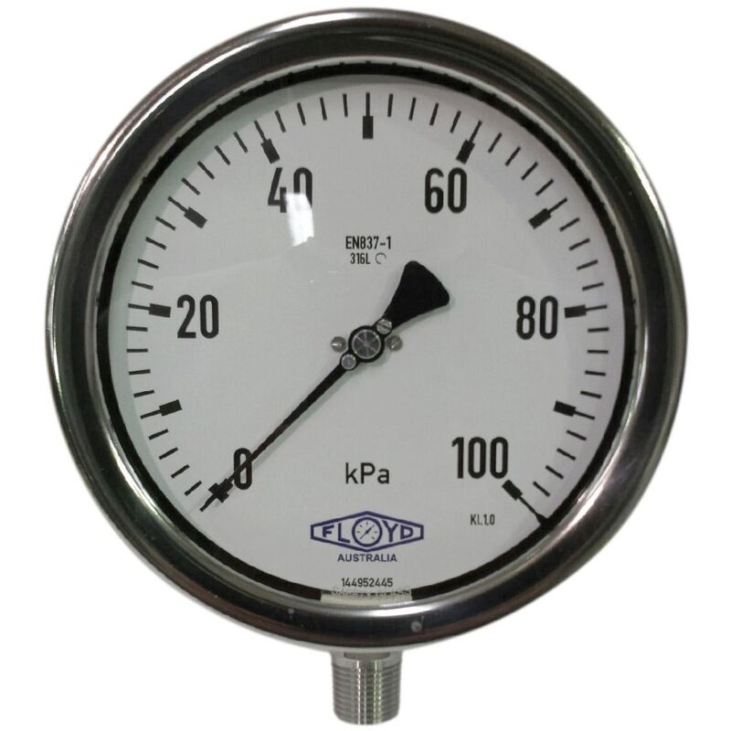 Floyd Pressure Gauge 160mm Bottom Entry 100 kPa Stainless Steel