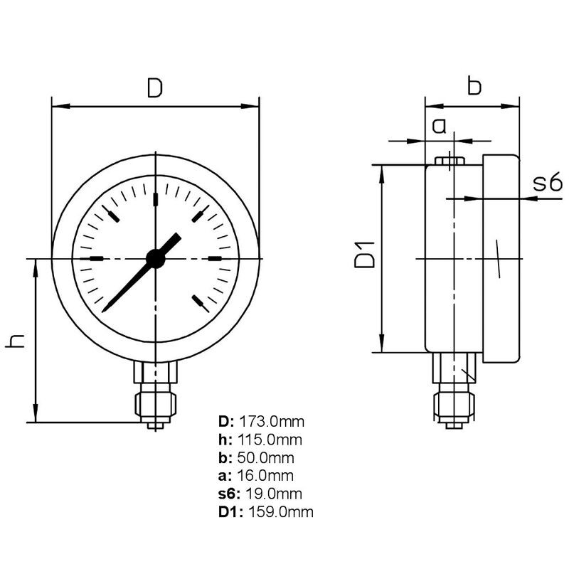 Floyd H-Duty Pressure Gauge 160mm Dial - 2500 kPa (Bottom Connection ...