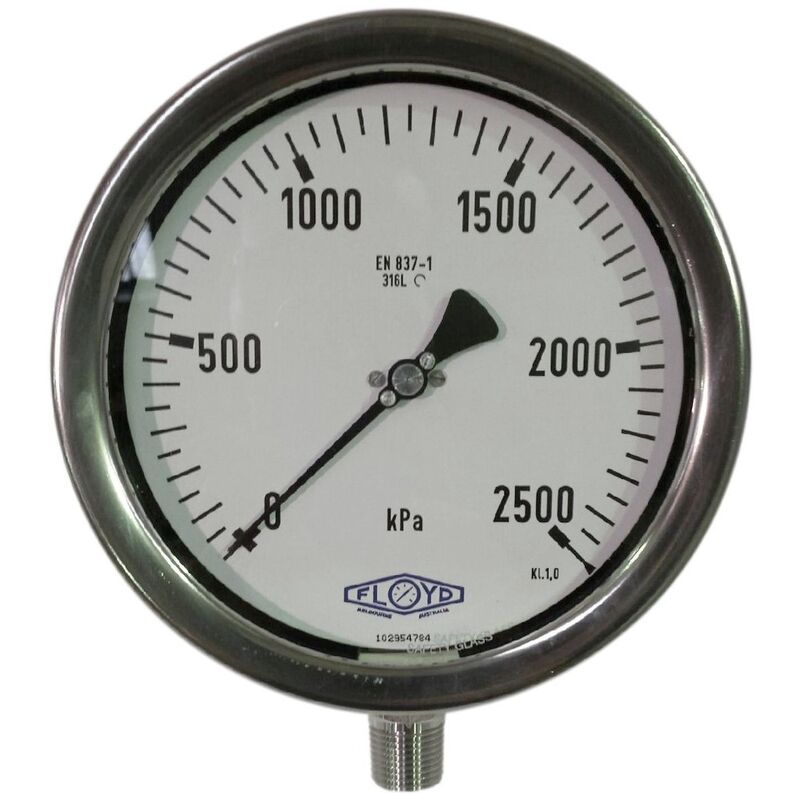 Floyd Pressure Gauge 160mm Bottom Entry 2500 kPa Stainless Steel