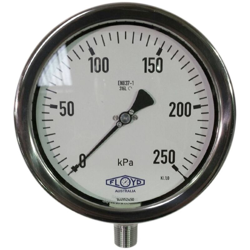 Floyd Pressure Gauge 160mm Bottom Entry 250 kPa Stainless Steel