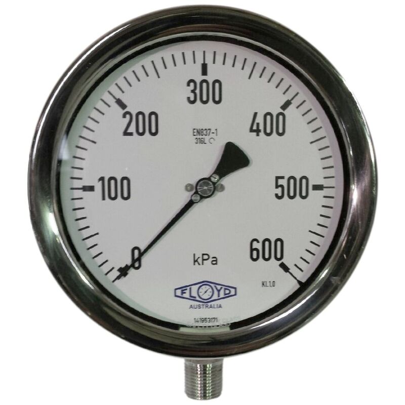 Floyd Pressure Gauge 160mm Bottom Entry 600 kPa Stainless Steel