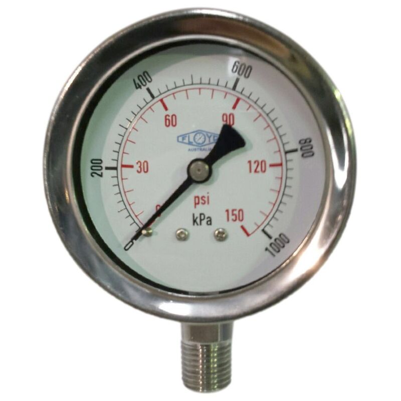 Floyd Pressure Gauge 63mm Bottom Entry 1000 kPa Stainless Steel