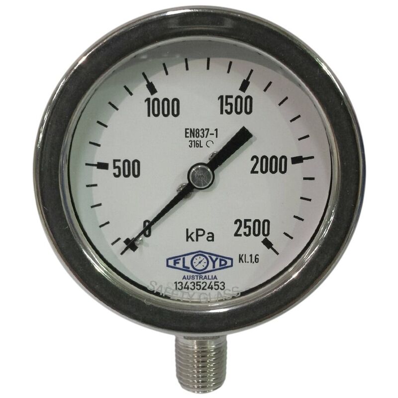Floyd Pressure Gauge 63mm Bottom Entry 2500 kPa Stainless Steel