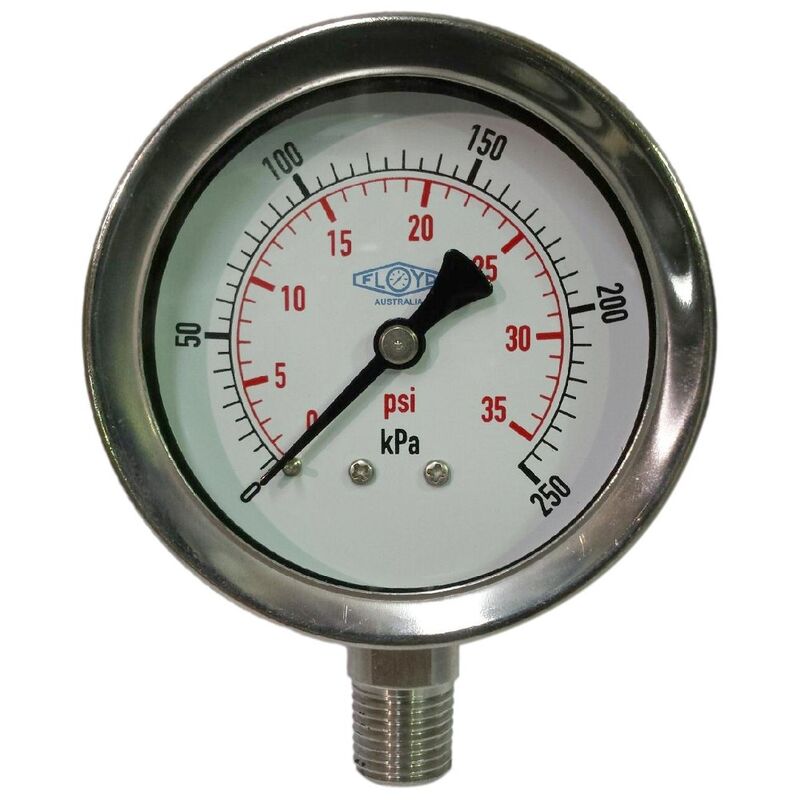 Floyd Pressure Gauge 63mm Bottom Entry 250 kPa Stainless Steel