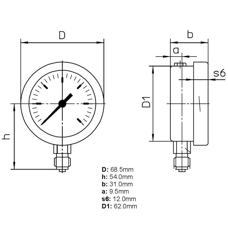Floyd Pressure Gauge 63mm Bottom Entry 250 kPa Stainless Steel