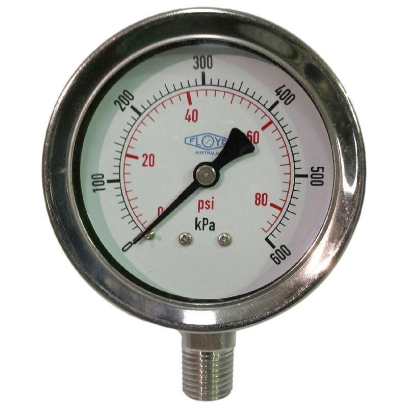 Floyd Pressure Gauge 63mm Bottom Entry 600 kPa Stainless Steel