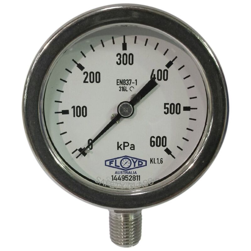 Floyd Pressure Gauge 63mm Bottom Entry 600 kPa Stainless Steel