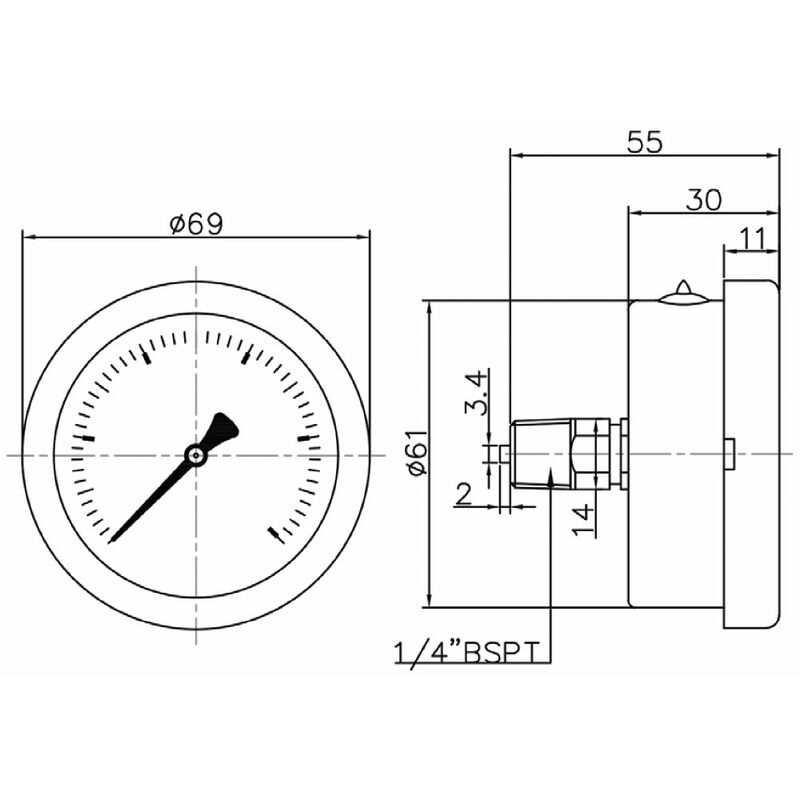 Floyd Pressure Gauge 63mm Rear Entry 1000 kPa Stainless Steel