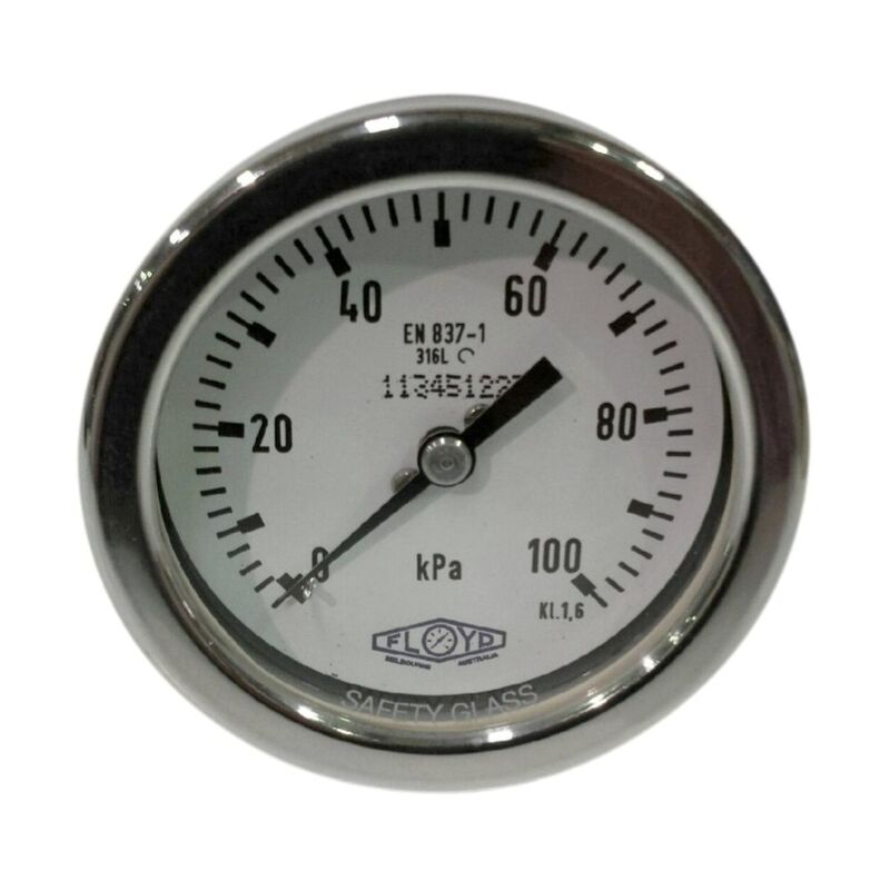 Floyd Pressure Gauge 63mm Rear Entry 100 kPa Stainless Steel