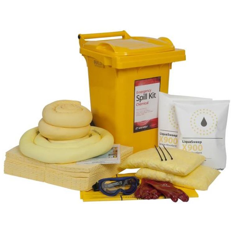 Liquid Chemical Spill Kit 60 Litre Wheeled Bin