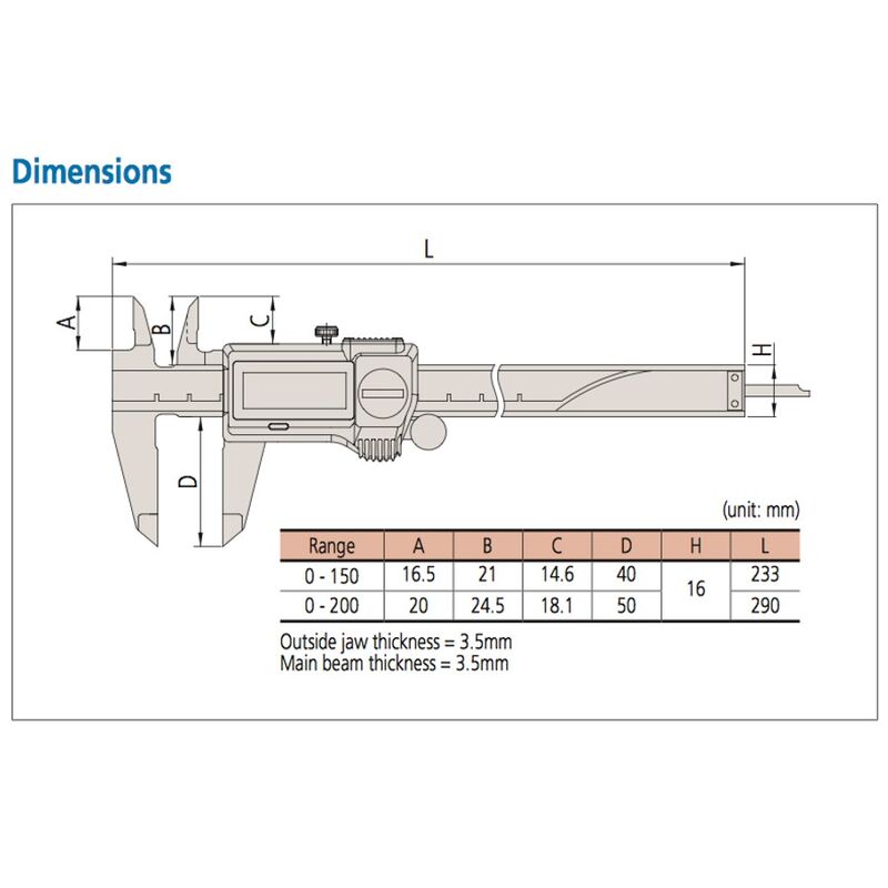 Mitutoyo Waterproof Caliper 200mm 500-753-20