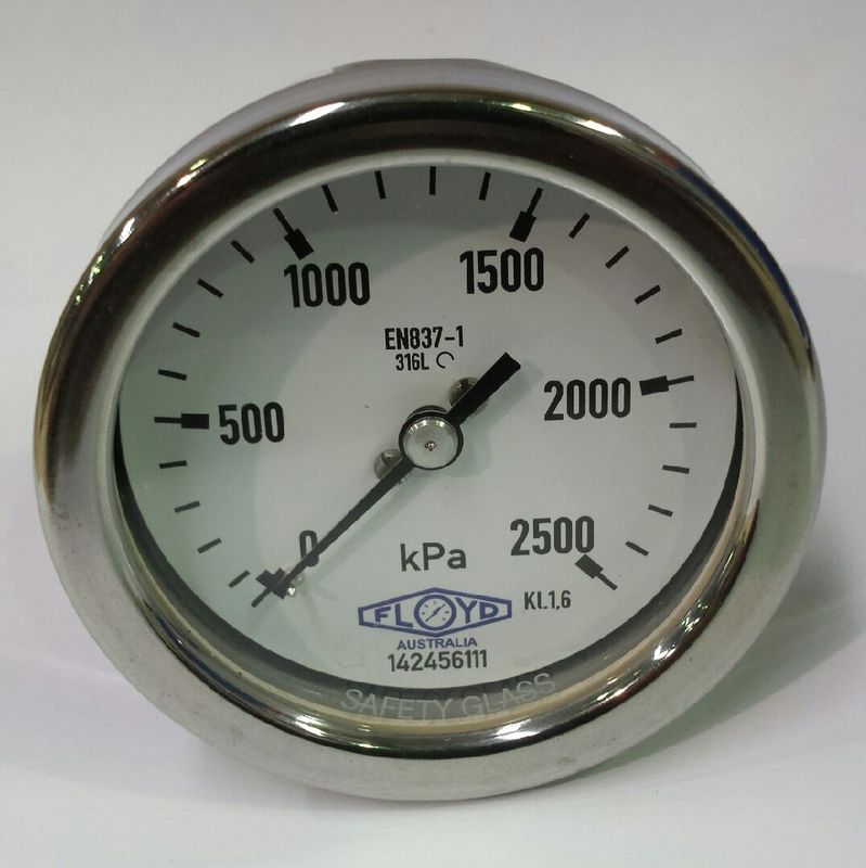 Pressure Gauge  100mm Rear Entry  02500 kPa Stainless Steel