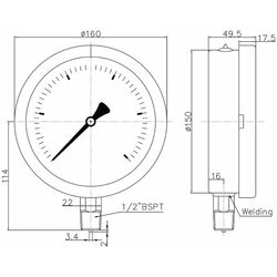 Floyd Pressure Gauge 150mm Bottom Entry 1000 kPa Stainless Steel