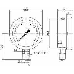 Floyd Pressure Gauge 63mm Bottom Entry 1000 kPa Stainless Steel