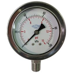 Floyd Pressure Gauge 63mm Bottom Entry 100 kPa Stainless Steel