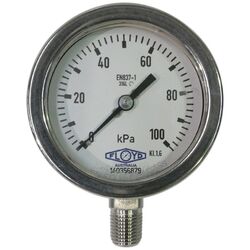 Floyd Pressure Gauge 63mm Bottom Entry 100 kPa Stainless Steel