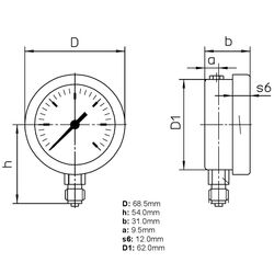 Floyd Pressure Gauge 63mm Bottom Entry 600 kPa Stainless Steel Adjustable Pointer