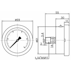 Floyd Pressure Gauge 63mm Rear Entry 1000 kPa Stainless Steel